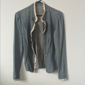 Ruffled Denim Button-Up Shirt